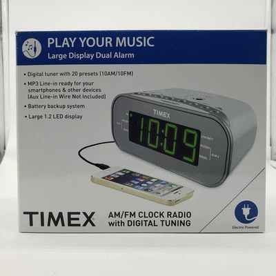 Timex AM/FM Dual Alarm Clock Radio 1.2" Green Display & Line-In Jack NOB - Image 1 of 4