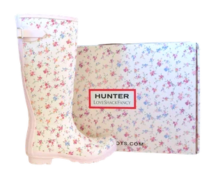 New NIB LoveShackFancy Hunter Original Tall Sunrise Patchwork Floral Rain Boots - Picture 1 of 11