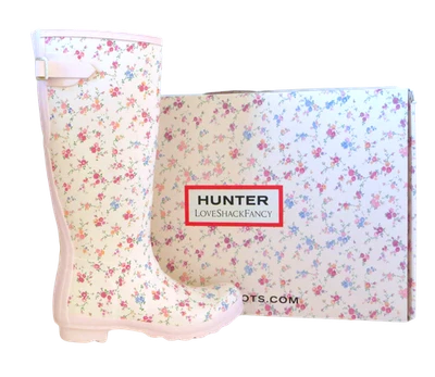 New NIB LoveShackFancy Hunter Original Tall Sunrise Patchwork Floral Rain Boots - Image 1 of 4