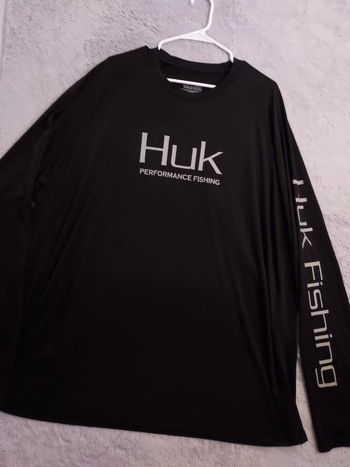 Huk Shirt Mens 3XL Performance Fishing Spellout Logo Black Fishing Jersey Black - Image 1 of 4