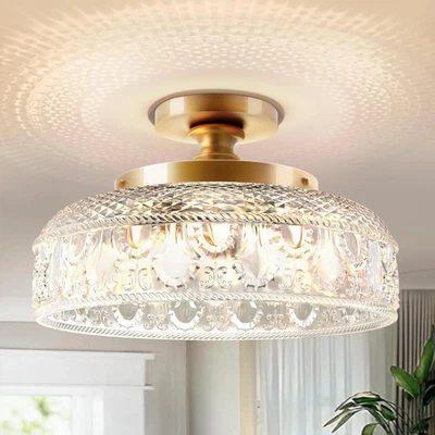 Lamomo Semi-Flush Mount 3-Bulb Ceiling Light Gold With Glass 3019C-3BC - Image 1 of 2