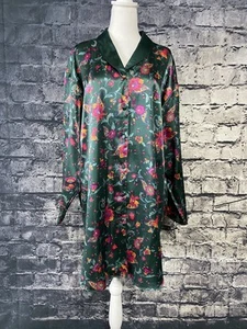 Honors Intimates Pajama Shirt Womens Large Floral Paisley Satin Button Up Top - Picture 1 of 10
