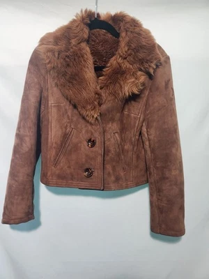Vintage Jean Montan Brown/Red Suede Leather Jacket W Fur Lining. 70s Rock Chick. - Image 1 of 4