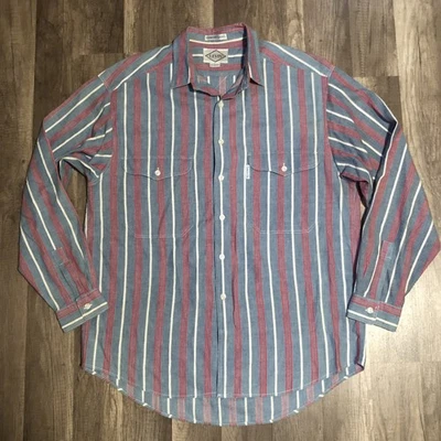 Camisa De Colección Años 80 Levis Etiqueta Diamante Para Hombres L Azul Algodón Rojo Blanco Rayas Botón LS Foto 1 de 4
