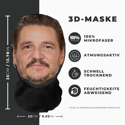 Realistische Pedro Pascal 3D-Druck Vollgesichtsmaske – Atmungsaktiv, leicht - Bild 1 von 3
