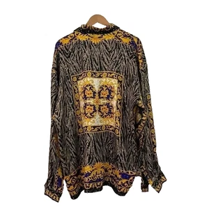 VINTAGE MEN'S MONZINI METALLIC SILK SHIRT MULTICOLOR THEME ANIMAL PRINT  LARGE - Picture 1 of 7