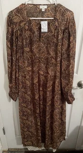 Nuevo con etiquetas Maxi Vestido J. Jill Talla 2X Marrón Paisley Manga Larga Precio de venta sugerido por el fabricante $149 - Imagen 1 de 7