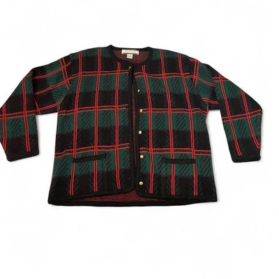 格子羊毛开衫水晶神户毛衣,肩垫,尺寸 L — 第 1/3 张图片