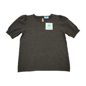 CeCe Crewneck Sweater Woman's Medium Puff Sleeve Gray Keyhole Button Neck Top - Picture 1 of 19