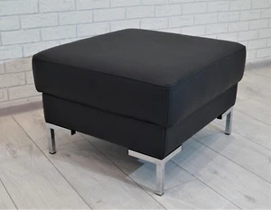 Schwarz Echt Leder Hocker Sitzhocker Fußhocker 60x55 Polsterhocker mit Chromfüße - Bild 1 von 8