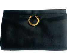 RODO BLACK LIZARD PRINT LEATHER CLUTCH HAND BAG, 3 GOLD ROLLING RINGS DETAIL