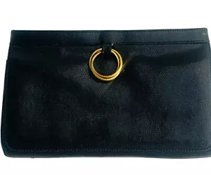 BORSA A MANO A FRIZIONE RODO NERA STAMPA LIZARD IN PELLE, 3 ANELLI ROTOLANTI ORO DETTAGLIO - Foto 1 di 5