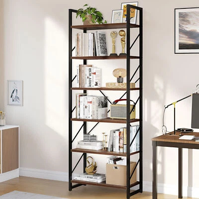 6 Tier Bookshelf Vintage Industrial Bookcase Display Rack and Storage Shelf - Image 1 of 4