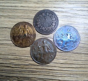 France - 1890 + 1916 X 3 - 5 Centimes - XF - KM#821.1 /842 - 4 Coins Lot - Picture 1 of 2