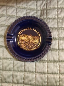 Cobalt Blue Niagara Falls Ashtray with Gold Lettering - Picture 1 of 4