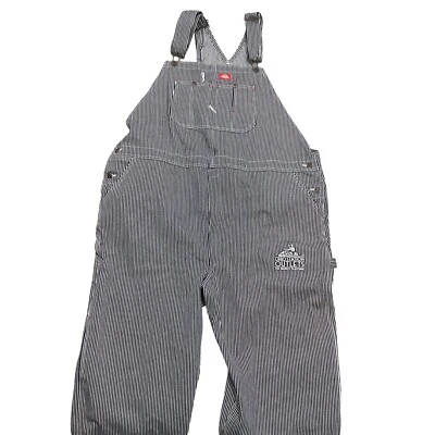 Dickies Overalls Men 50W 30L Blue Hickory Stripe Bib Railroad Ohio Station - Image 1 of 4