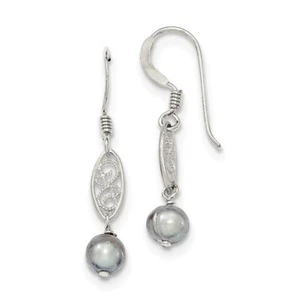 Sterling Silver Grey FW Cultured Pearl Dangle Earrings QE2006 - Picture 1 of 1