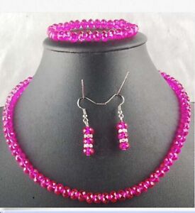 5x8mm Faceted Rose Crystal Rondelle Beads Necklace Bracelet Earrings Set PN310