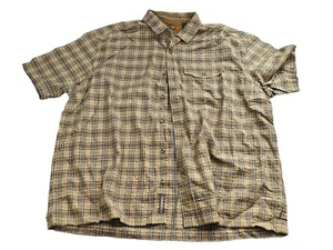 REI Shirt Mens 2XL Short Sleeve Plaid Button Pockets Cotton Brown Blue - Picture 1 of 7