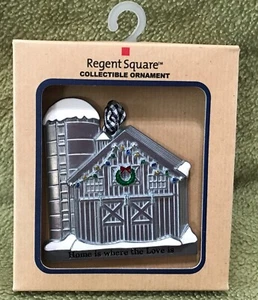 REGENT SQUARE Silver/Pewter Barn Silo Farm Home is where the love Is Ornament - Picture 1 of 1