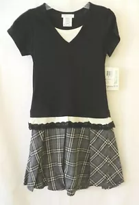 Bonnie Jean Drop Waist Kleid kurz Slv schwarz weiß kariert Größe 8 wählbar #10977 - Bild 1 von 6