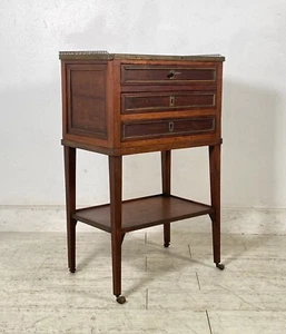 ANTICO COMODINO SALOTTO LUIGI XVI 1900 LEGNO MOGANO 3 CASSETTI BRONZO MARMO OLD - Foto 1 di 18