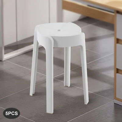 5Pcs Plastic Stools 18'' Height Indoor OutdoorKitchen Bar Chairs Stackable White - Image 1 of 4