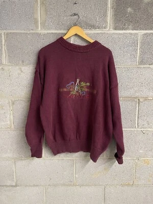 VTG 90’s Burgundy Knit Embroidered Structure Sweater Large - Image 1 of 4
