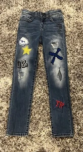 True Religion Rocco Single End Jeans Skinny Ripped Distressed Faded Patches Sz 8 - Picture 1 of 12
