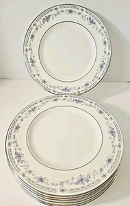 Minton Bellemeade Bone China Dinner Plates Platinum Ring Set 4 Blue Floral - Picture 1 of 3