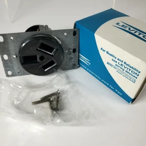 Leviton 5206-S10 50 Amp 125/250-Volt Shallow Flush Mounted Single Outlet, Black - Picture 1 of 4