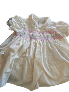 Vtg Baby Or Doll A Little Angel Yellow W Pink Blue Smocking Dress Size 24 M Read - Picture 1 of 7