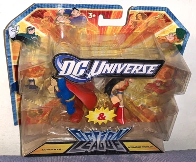 DC UNIVERSE ACTION LEAGUE 2011 SUPERMAN & WONDER WOMAN 2" MINI FIGURAS ¡RARAS! Difícil de encontrar Foto 1 de 4