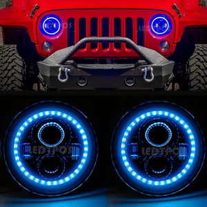 7" Blue Halos LED Headlights DRL Light Combo Kit For Jeep Wrangler JK 2007-2018 - Picture 1 of 12