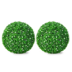 2 PCS Artificial White Flower Grass Topiary Balls 19" Faux Balls Indoor Outdoor - Picture 1 of 10