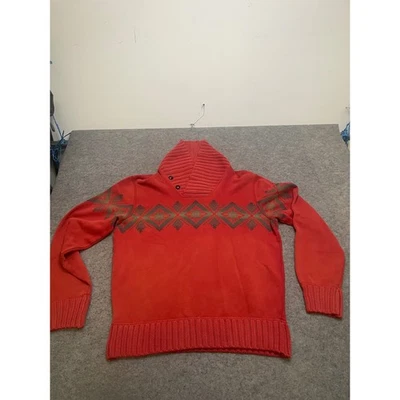 Suéter pulôver duplo RL Ralph Lauren masculino vermelho algodão xale colarinho asteca tamanho G - Imagem 1 de 4