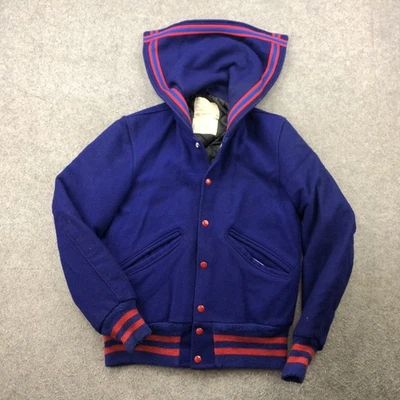 Chaqueta DeLong De Colección Para Hombres 34 Azul Lana Banda Cuello A Presión Rojo Borde Universitario Años 80 Foto 1 de 4