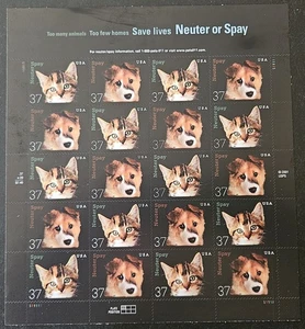 US Scott # 3670 - 3671 - Neuter or Spay - Sheet of 20 Stamps - 2002 - MNH - Picture 1 of 1