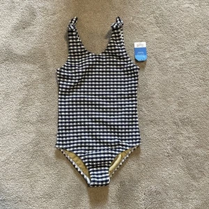 Land’s End Girls Navy Gingham One-Piece Swimsuit S 6-7 - Picture 1 of 5