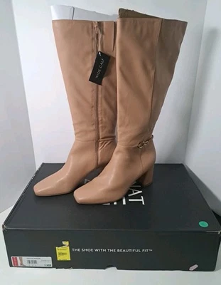 Naturalizer Waylon 灰褐色 宽小腿及膝 高筒靴 10W 块跟 全新带盒 — 第 1/4 张图片