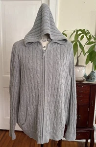 St Johns Bay Women's 2X Gray Cable Knitted Hooded Zip Up Sweater / Pockets L105 - Picture 1 of 12