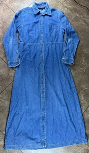 Vintage Y2K EDDIE BAUER Denim Fully Button Down Dress, Midi Long Sleeves Large T - Picture 1 of 8