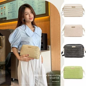 Women Woven Handbags Simple Flower Crossbody Bag Casual Beach Straw Bag - Picture 1 of 15