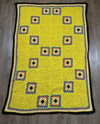 Handmade Crochet Afghan Blanket Throw 49x68 Yellow Granny Square Multicolor - Image 1 of 4