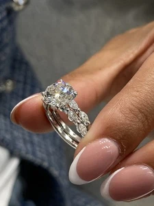 IGI Certified Diamond Ring E VS1 Round 3.5 Ct Band Set Labcreated 14K White Gold - Picture 1 of 11