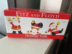Fitz and Floyd Holiday Folk Tumblers 3 pc 2009 Santa Tumblers Ceramic - Picture 1 of 12