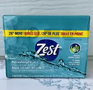 Zest Deodorant Bar Soap Refreshing Aqua Bath Bars 4.12 oz x 2 - Picture 1 of 5