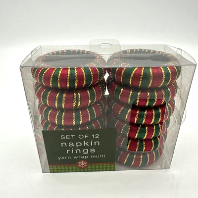 Red Yarn Wrap Red Green & Gold Christmas Napkin Rings Set of 12 - Image 1 of 3