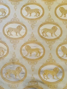Silk Damask Jacquard Designer Fabric 6.5 Yds Lions Hi End Upholstery Drapery - Picture 1 of 4