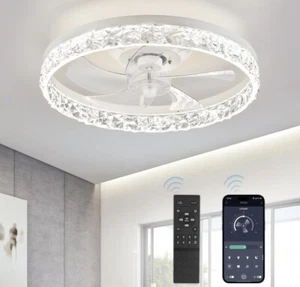 LEDIARY 20" Modern Ceiling Fans with Lights and Remote, Dimmable Low Profile... - Picture 1 of 7